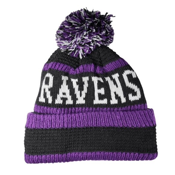 NWT Baltimore Ravens NFL Sports Knit Pom Beanie Fleece Lining OSFA Unisex - Picture 4 of 8
